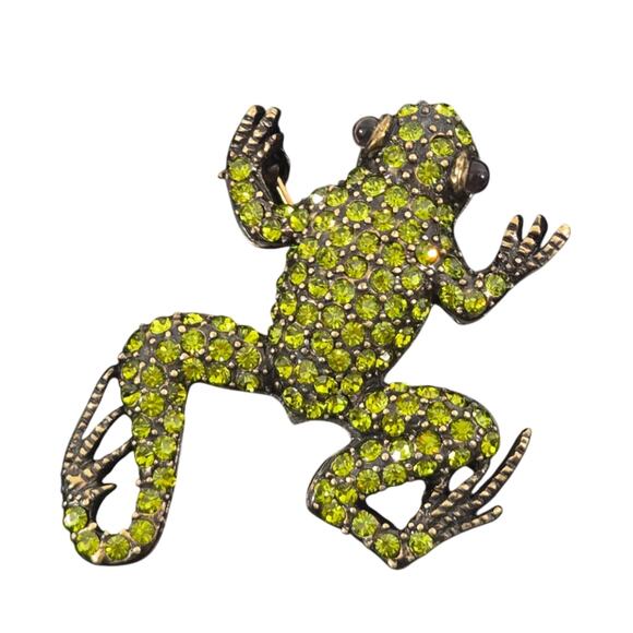 Signed Heidi Daus Sparkly Green & Pink Swarovski Crystal Frog Brooch Pin Vintage - Picture 1 of 12